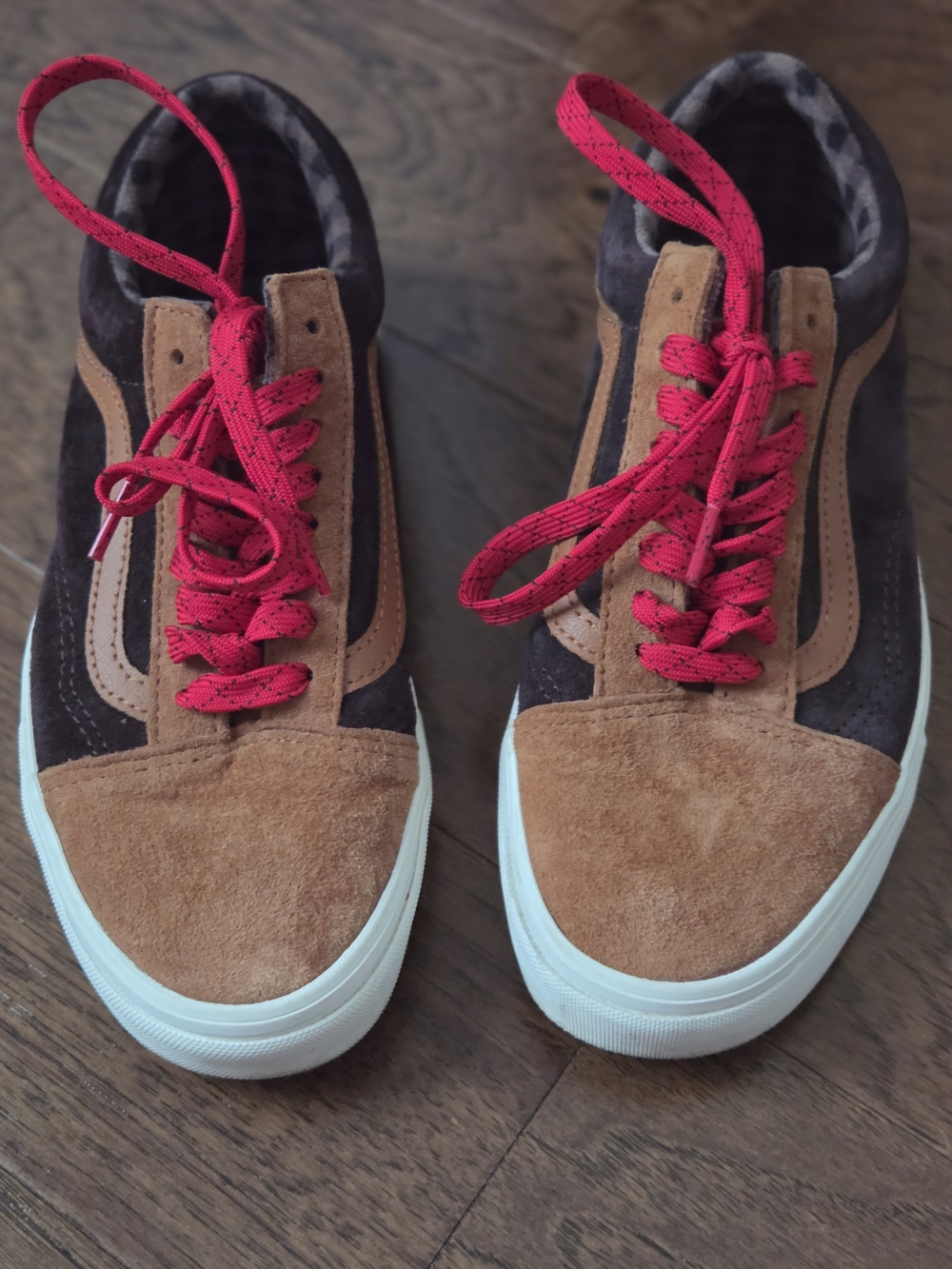 Vans Men's Brown & Black Suede Sneakers with Red Laces